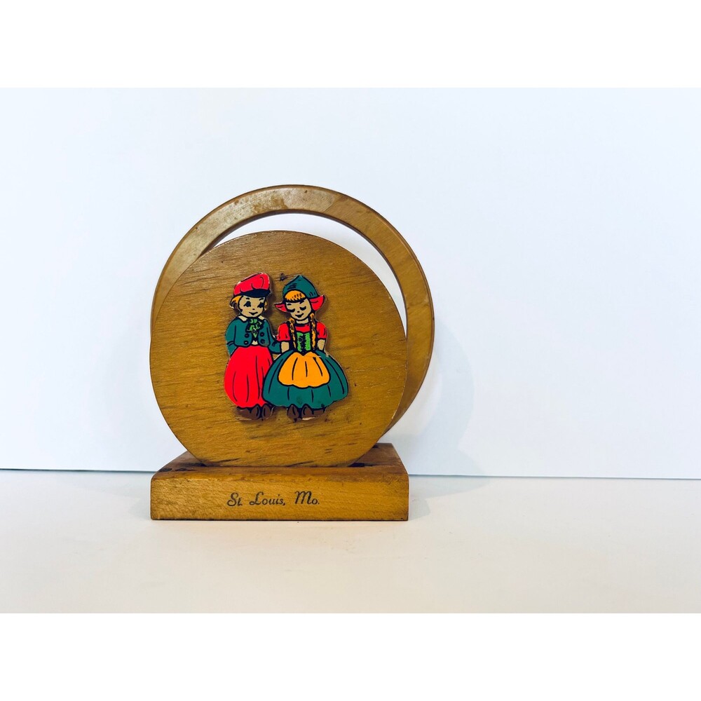 Vintage St. Louis Wooden Napkin Holder with Dutch Children